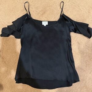CAMI NYC | Black Silk Cold-Shoulder Top, XS